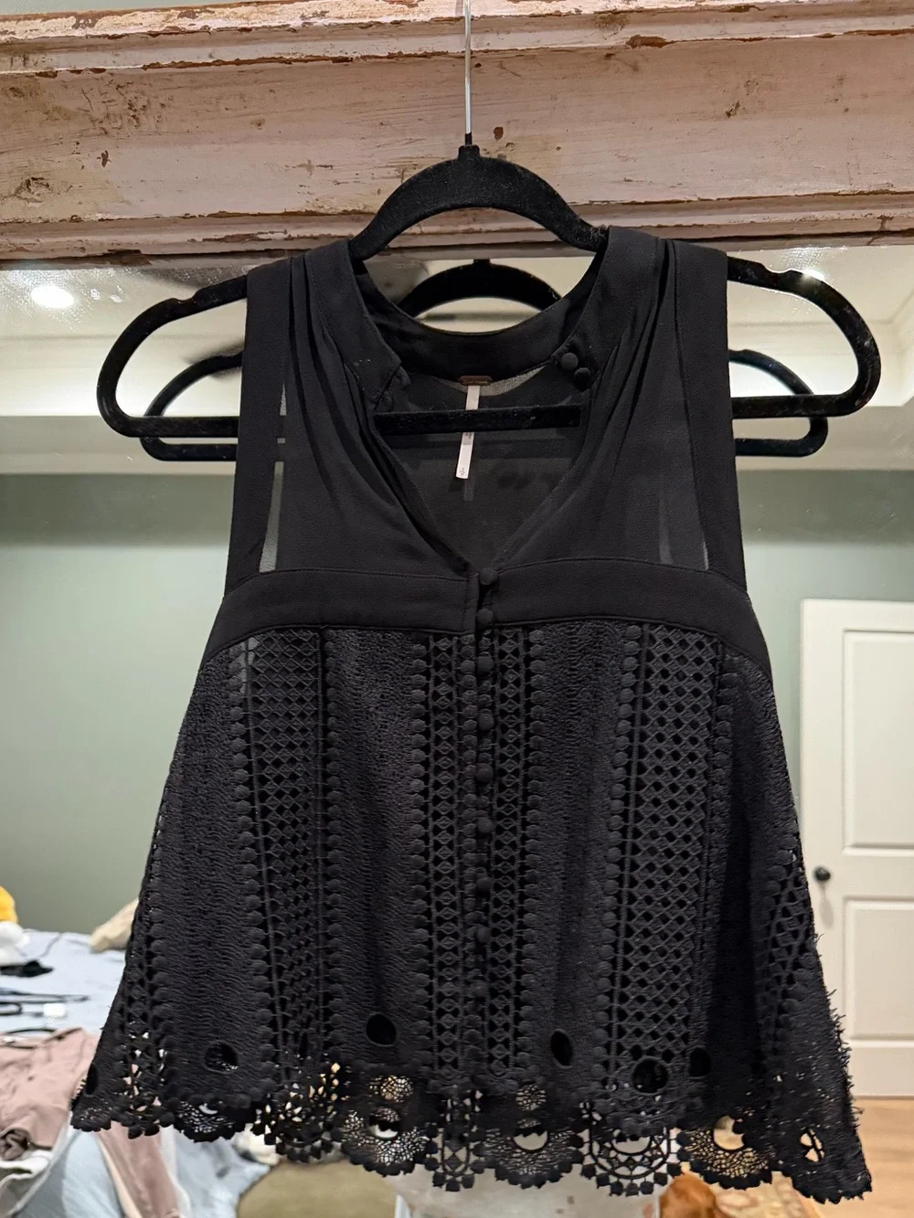 Free People Black Crochet Lace Tank Top